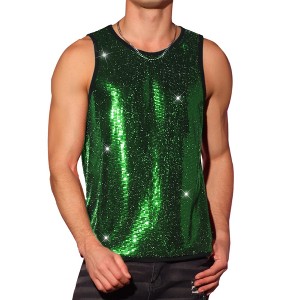 Lars Amadeus Men's Sequin Shiny Nightclub Party Metallic Sleeveless Tank Top - 1 of 4