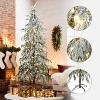 LuxenHome Pre-Lit Snowy Branches Slim Artificial Cedar Christmas Tree with Metal Stand - 2 of 4