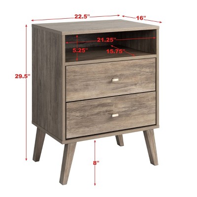 Drifted Gray Tall 2-Drawer Nightstand with Open Shelf