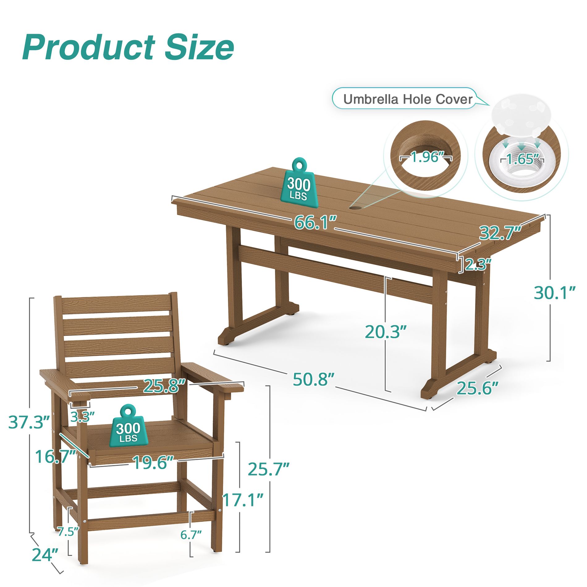 Arceso Patio Table and Chairs Set 7 Pieces, HDPS Weather Resistant Outdoor Dining Set, Square Outdoor Dining Table with 6 Patio Chairs, Brown