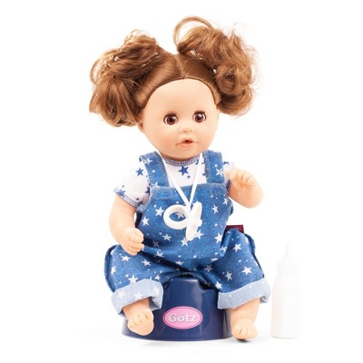 Götz 2316068 Cozy Aquini Lucky Guy - Bambola Da Bagno 33 Cm Per Bambina - Morbida, Lavabile, Con Tuta E Ciuccio - Capelli Castani