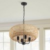 Natural Woven Rattan Pendant Light, 4-Light Black Chandelier with Farmhouse Boho Style for Indoor Use - 3 of 4