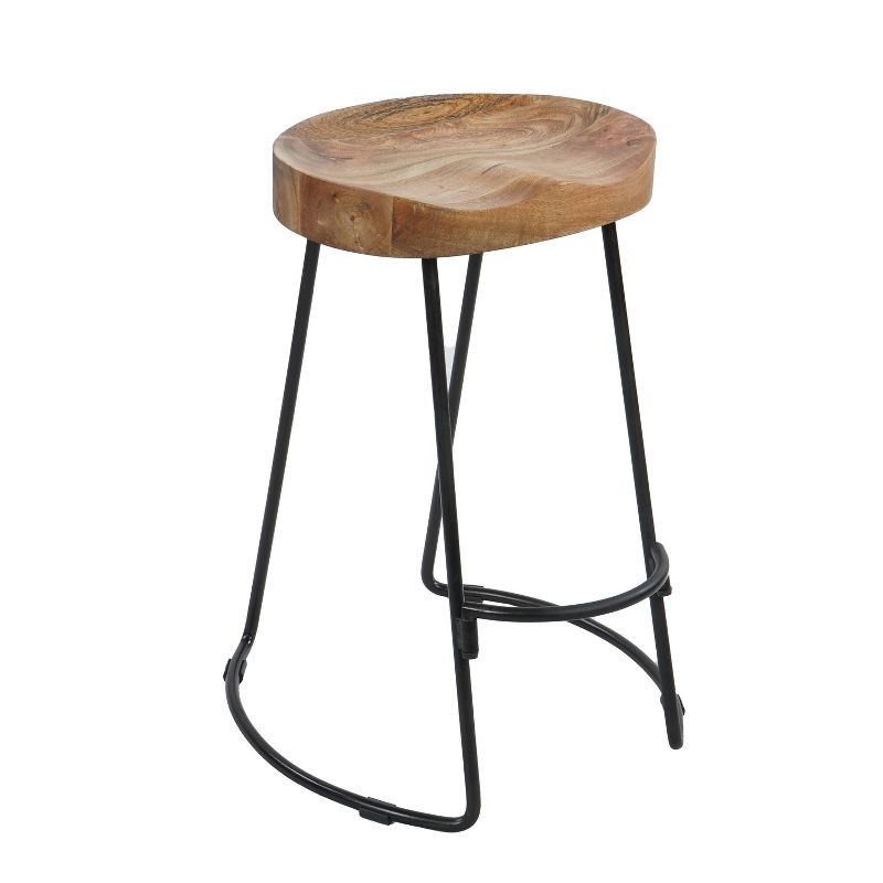 Wooden Saddle Seat Barstool Brown and Black - The Urban Port, 6 of 27