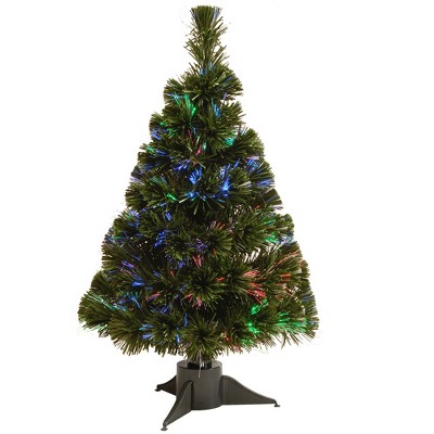 National Tree Company Ice Tree 2 Foot Battery Powered Slim Fiber Optic Artificial Christmas Tree Holiday Decoration with Multi Color Lights and Stand