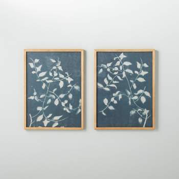 (Set of 2) 18"x24" Honeysuckle Print Framed Wall Art Blue - Hearth & Hand™ with Magnolia
