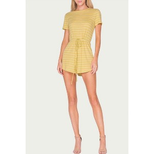Women's STRIPED DRAWSTRING-WAIST THERMAL ROMPER - Fore - 1 of 2