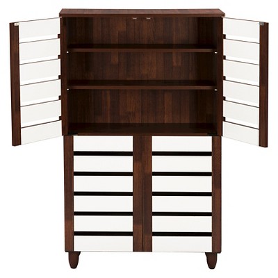Gisela Tall Dark Oak and White Wood Shoe Cabinet with 4 Doors