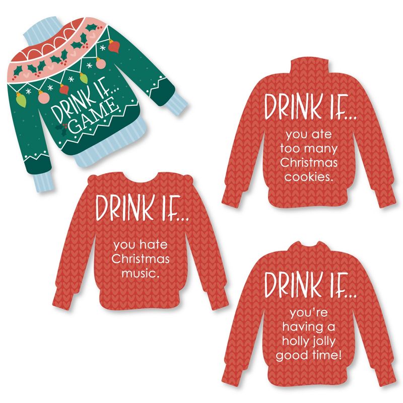 Big Dot of Happiness Drink If Game - Colorful Christmas Sweaters - Ugly Sweater Holiday Party Game - 24 Count, 1 of 6