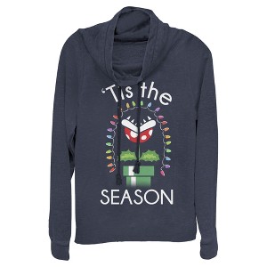 Juniors Womens Nintendo Christmas Mario Piranha Plants Cowl Neck Sweatshirt - 1 of 3