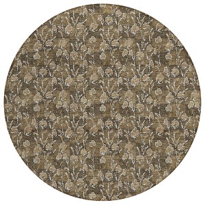 Brown And Ivory Floral Washable Indoor Outdoor Area Rug - 1 of 4