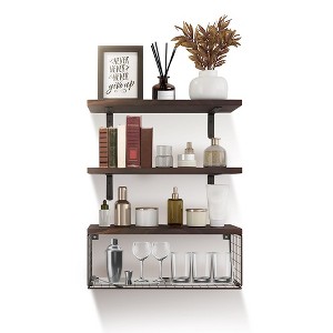 NewHome "2-in-1 Wall Mounted Floating Shelves with Storage Basket for Bathroom, Bedroom, Living Room, and Office" Brown - 1 of 4