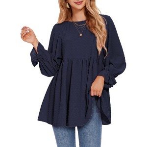 EXLURA Womens Long Sleeve Blouses Swiss Dot Babydoll Loose Fit Maternity Top 2025 Spring Fall Tunic Shirts Dressy Casual Tops White - 1 of 4