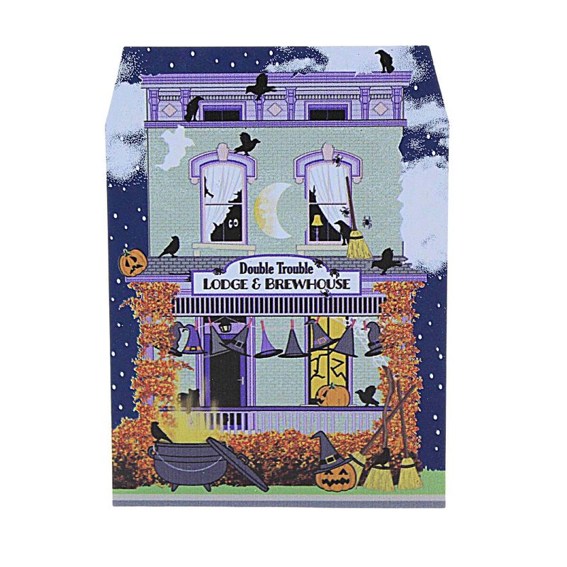Cat's Meow Village 4.5 Inch Double Trouble Lodge & Brewhouse Halloween Crows Cauldron Village Buildings, 1 of 4