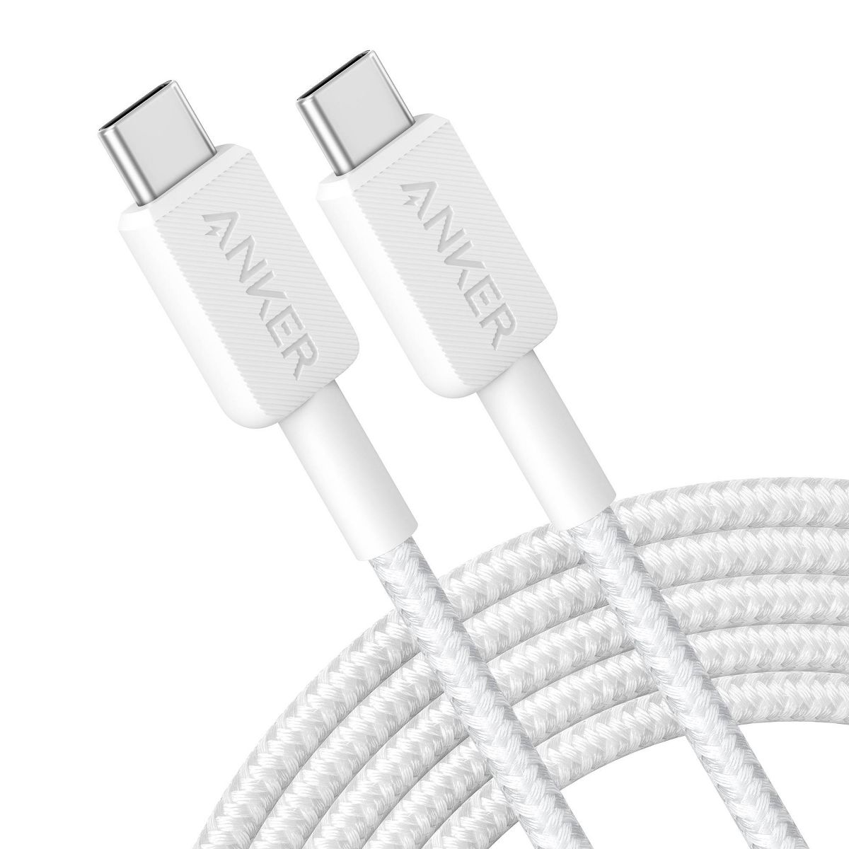 Anker 10' 60W Braided USB-C to USB-C Max Fast Charging Cable - White: Male-To-Male Cord