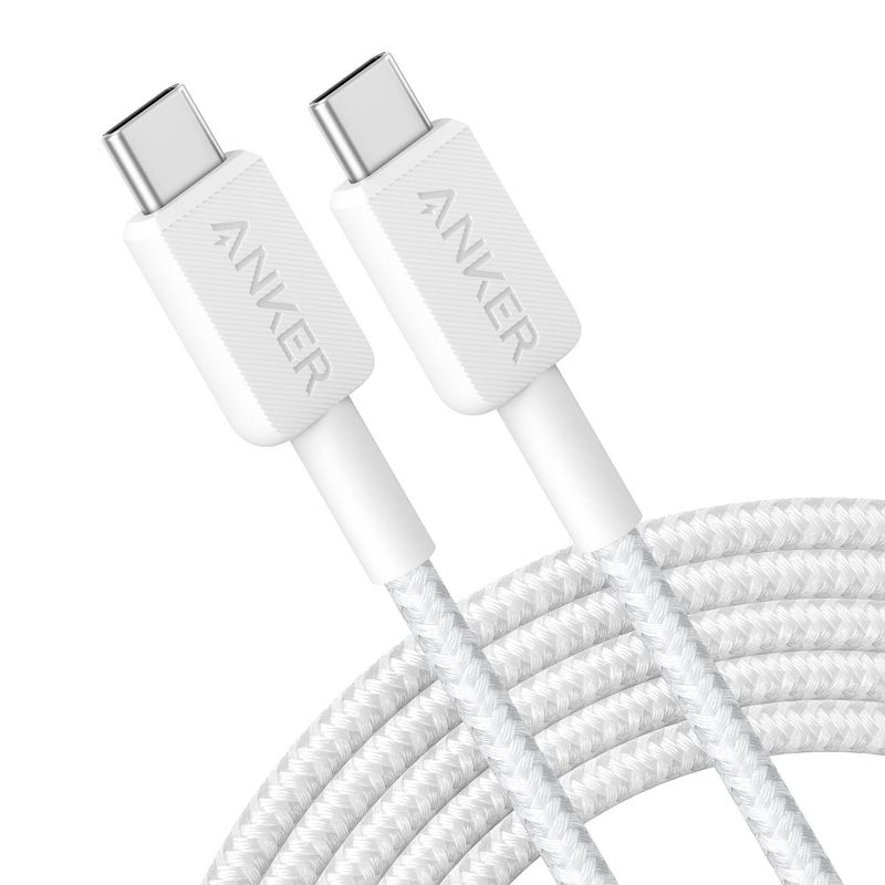 Anker 10&#39; 60W Braided USB-C to USB-C Max Fast Charging Cable - White, 1 of 8