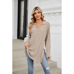 Women's Oversized Collared T-Shirt Dress Longline Split Hem Top with Drop Shoulder// - 1 of 4