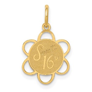 Black Bow Jewelry 14k Yellow Gold Sweet 16 Scalloped Disc Charm or Pendant, 13mm - 1 of 4