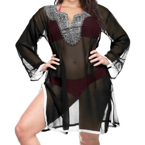 HAPPY BAY Women's Summer Vacation Beachwear Short Beach Dress Bathing Suits Holiday Swimwear Mini Swimsuit Cover Ups Large-X-Large Black Solid - 1 of 4