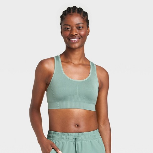 Women's Seamless Medium Support Racerback Midline Sports Bra - All In  Motion™ Green Xs : Target