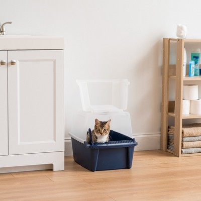 Large Navy Enclosed Cat Litter Box with Scoop