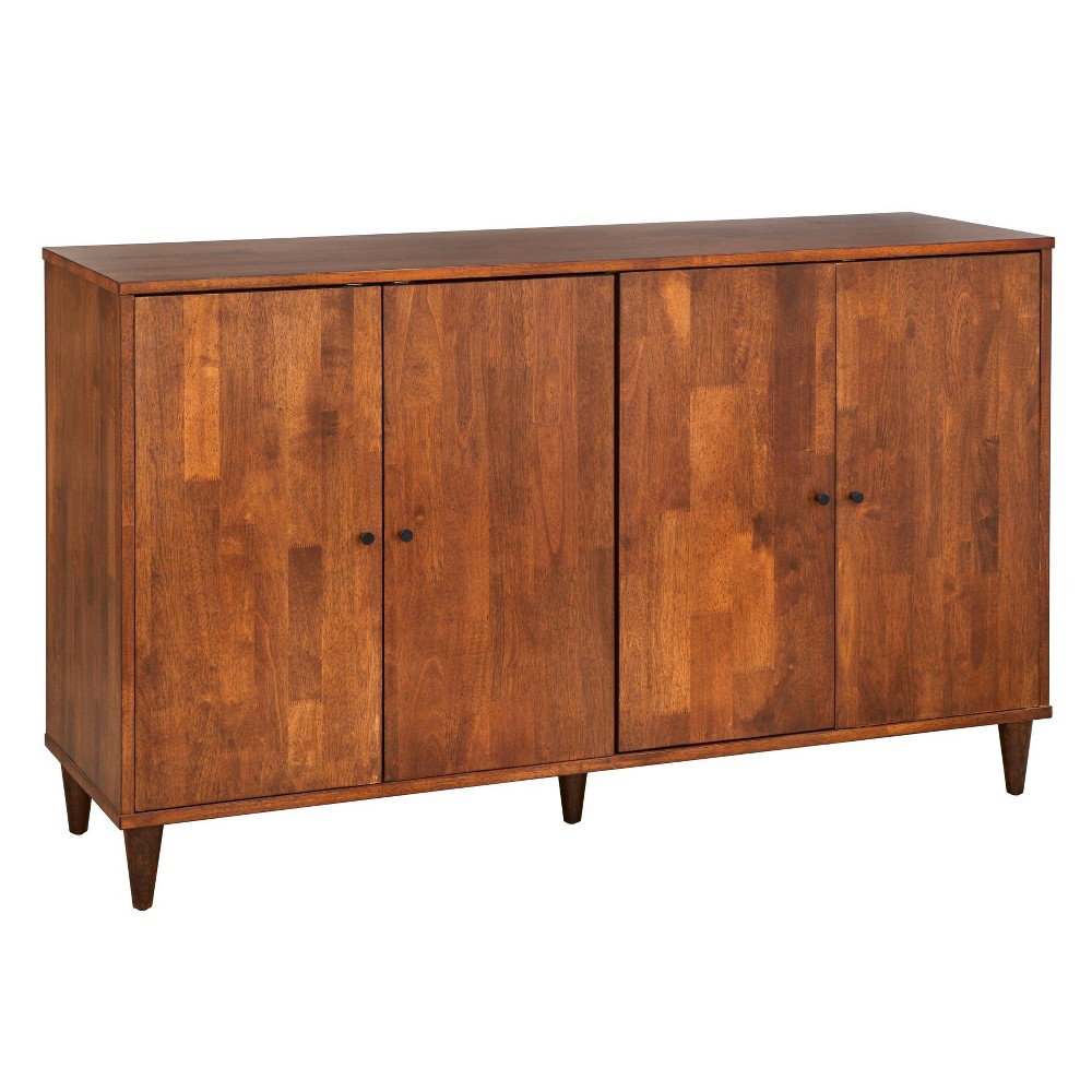 Vilas Buffet Tobacco Brown - Lifestorey: Mid-Century Modern Dining Storage, Rubberwood Sideboard with Adjustable Shelves