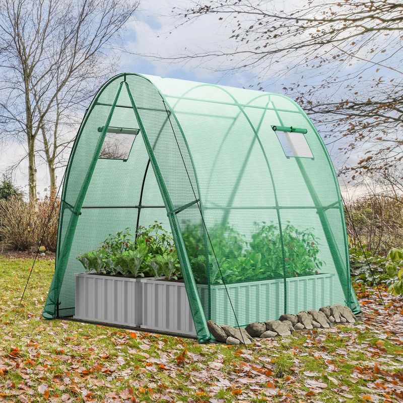 Costway Portable Greenhouse with 2 Zippered Doors 2 Roll-up Screen Windows 6 x 6 x 6.6 FT Green/White, 5 of 11