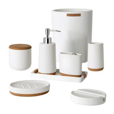 White Ceramic Toothbrush Holder with Cork Base