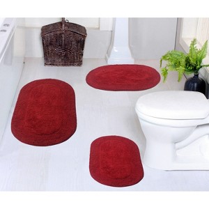 Double Ruffle Bathroom Rugs Set, Washable Rug, Soft Cotton Extra Soft and Absorbent bath Rug, Kitchen Mat, Bath Mat Set,Non-Slip, 3 Pcs Set, Red - 1 of 4