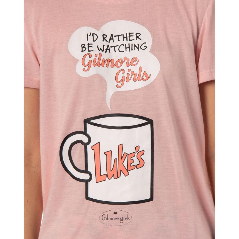 Gilmore Girls Women's I'd Rather Be Watching TV Show Tossed Icon Pajama Set Pink, 2 of 6