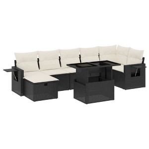 vidaXL 8 Piece Patio Sofa Set with Cushions - Black and Cream - 1 of 4