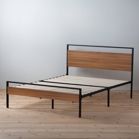 Nora Metal And Wood Platform Bed Frame, Natural Wood Queen Platform Bed Frame