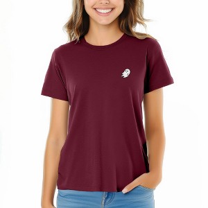 Dalix Ghost Embroidered Cotton Relaxed Fit Short Sleeve Crewneck Tee Shirt Women - 1 of 4