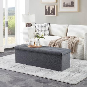 Kumasinova Folding Storage Ottoman,End of Bed Bench with Storage Space,Linen Ottoman Foot Rest for Living Room,Bedroom,Entryway,Gray - 1 of 4