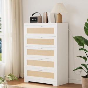 5 Drawer Rattan Dresser for Bedroom with Power Outlets - 1 of 4