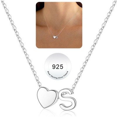 Turandoss S925 Sterling Silver Heart Initial Necklace for Women Girls, Silver Letter Heart Pendant Necklace, Birthday Gifts for Women Girls, 16+3In