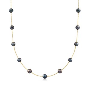 Ross-Simons 6-6.5mm Black Cultured Pearl Station Necklace in 14kt Yellow Gold - 1 of 3
