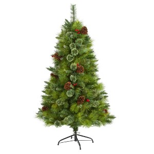 Nearly Natural 5-ft Montana Mixed Pine Artificial Christmas Tree with Pine Cones, Berries and 510 Bendable Branches - 1 of 4