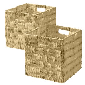 Ornavo Home 2 Pack Paper Wicker Storage Shelf Basket Cube Bin with Handles - 1 of 4