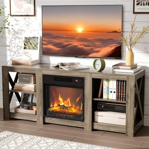 VINGLI Fireplace TV Stand for up to 70 inch TVs, Farmhouse Entertainment Center with Electric Fireplace Heater & Adjustable Shelves - 1 of 4