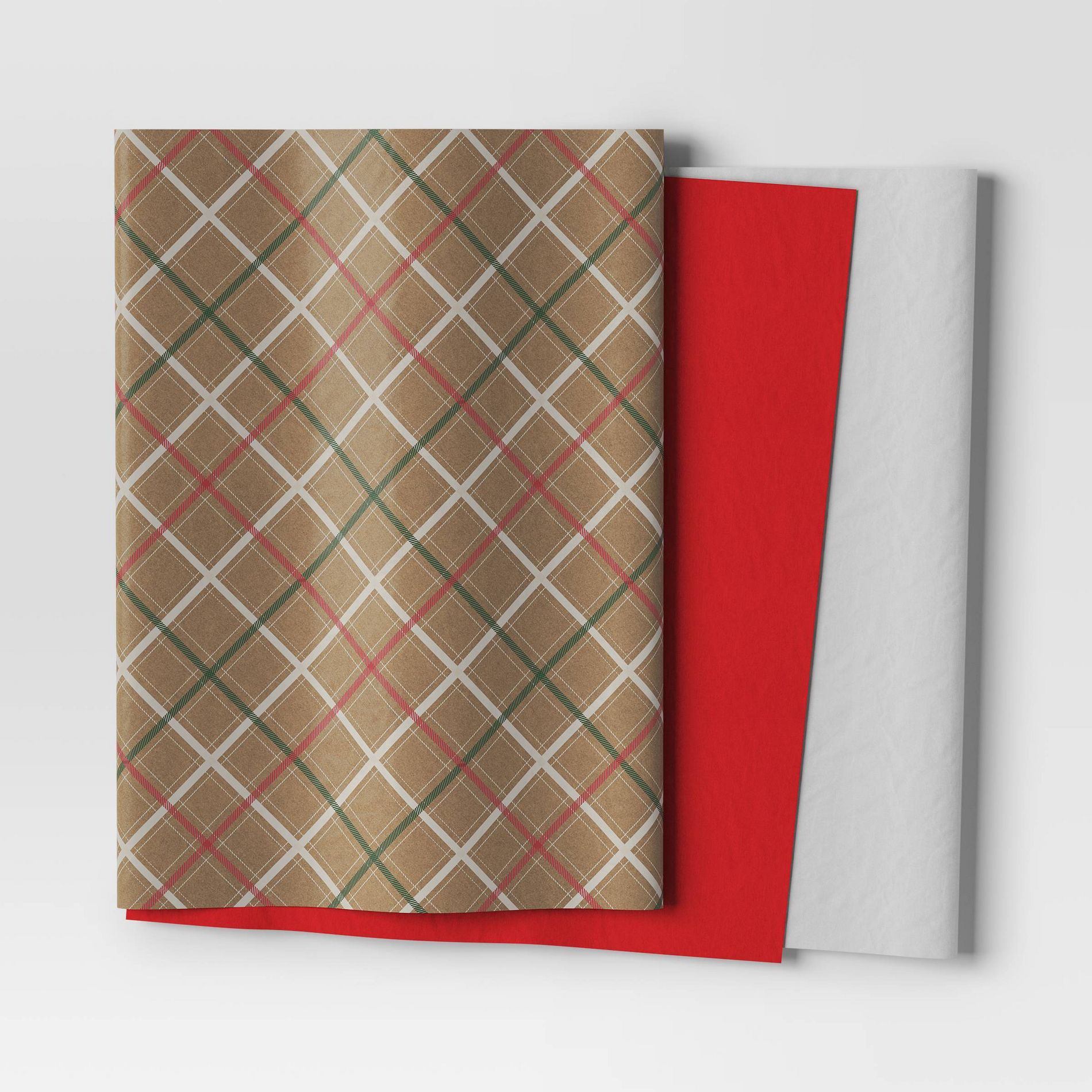 30ct Christmas Tissue Paper Brown Plaid/Red/White - Wondershop™
