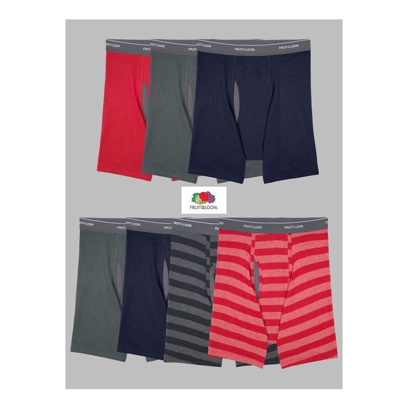 Fruit Of The Loom 7 Pack Mens Cool Zone Fly Boxer Briefs Assorted Stripes & Solids, 1 of 5