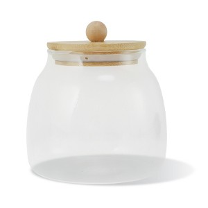 Unique Bargains Pot-Bellied Jar with Bamboo Lid Decorative Jars Wood Color Clear 1 Pc - 1 of 4