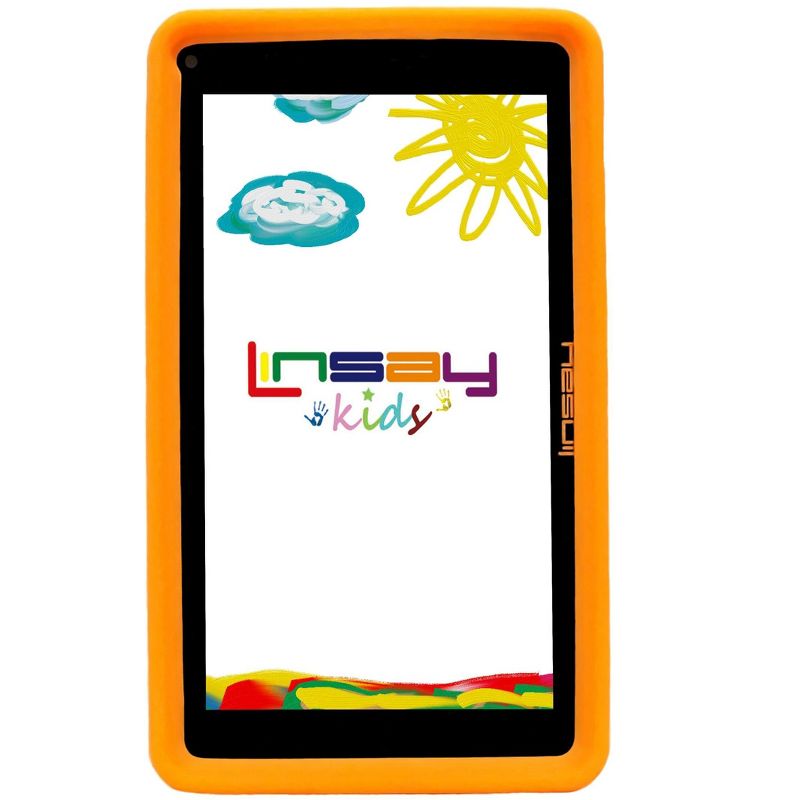 LINSAY 7'' KIDS 64GB Storage Android 13 BUNDLE with Kids Orange Defender Case, 1 of 3