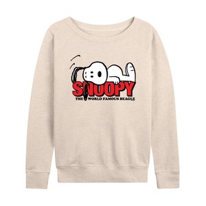 Women's - Peanuts - Snoopy Laying -Women's French Terry Long Sleeve T-Shirt Lightweight French Terry Wide Neck Long Sleeve Shirt - 1 of 4
