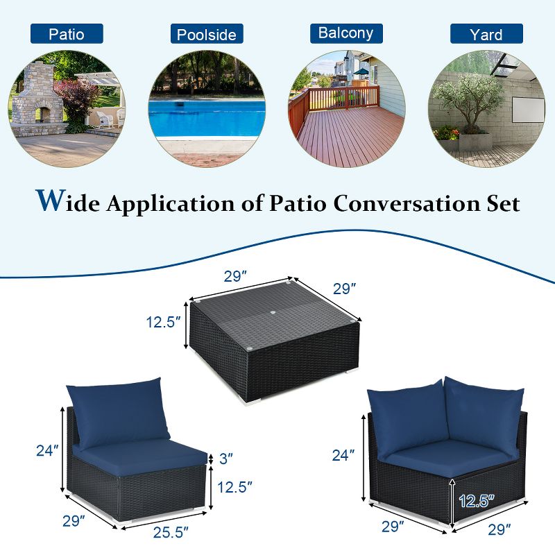 Costway 7PCS Patio Rattan Sofa Set Sectional Conversation Furniture Set Garden Beige\ Navy\Red\Navy Blue, 4 of 10