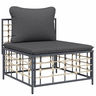 vidaXL Patio Middle Sofa with Dark Gray Cushions in Anthracite, Weather Resistant PE Rattan and Powder-Coated Steel