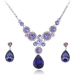 Anna-Kaci Women's Statement Necklace and Earring Set with Blue and Purple Crystal Accents, Silver Tone, Adjustable Chain, Vibrant Design - Purple - 1 of 4