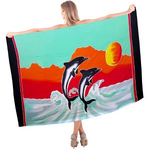 LA LEELA Women's Summer Beach Wrap Bikini Wraps Sarong Swimwear Cover up Skirt Bathing suit Swimsuit Pareo Coverups for Women One Size Green, Sun - 1 of 4
