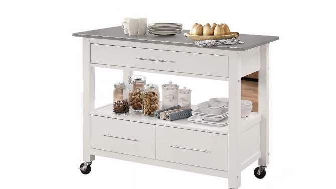 Ottawa Kitchen Island Stainless Steel and White - Acme Furniture, 2 of 9, play video