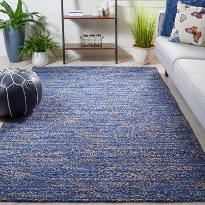 Blue and Natural Hand-Knotted Wool Square Area Rug